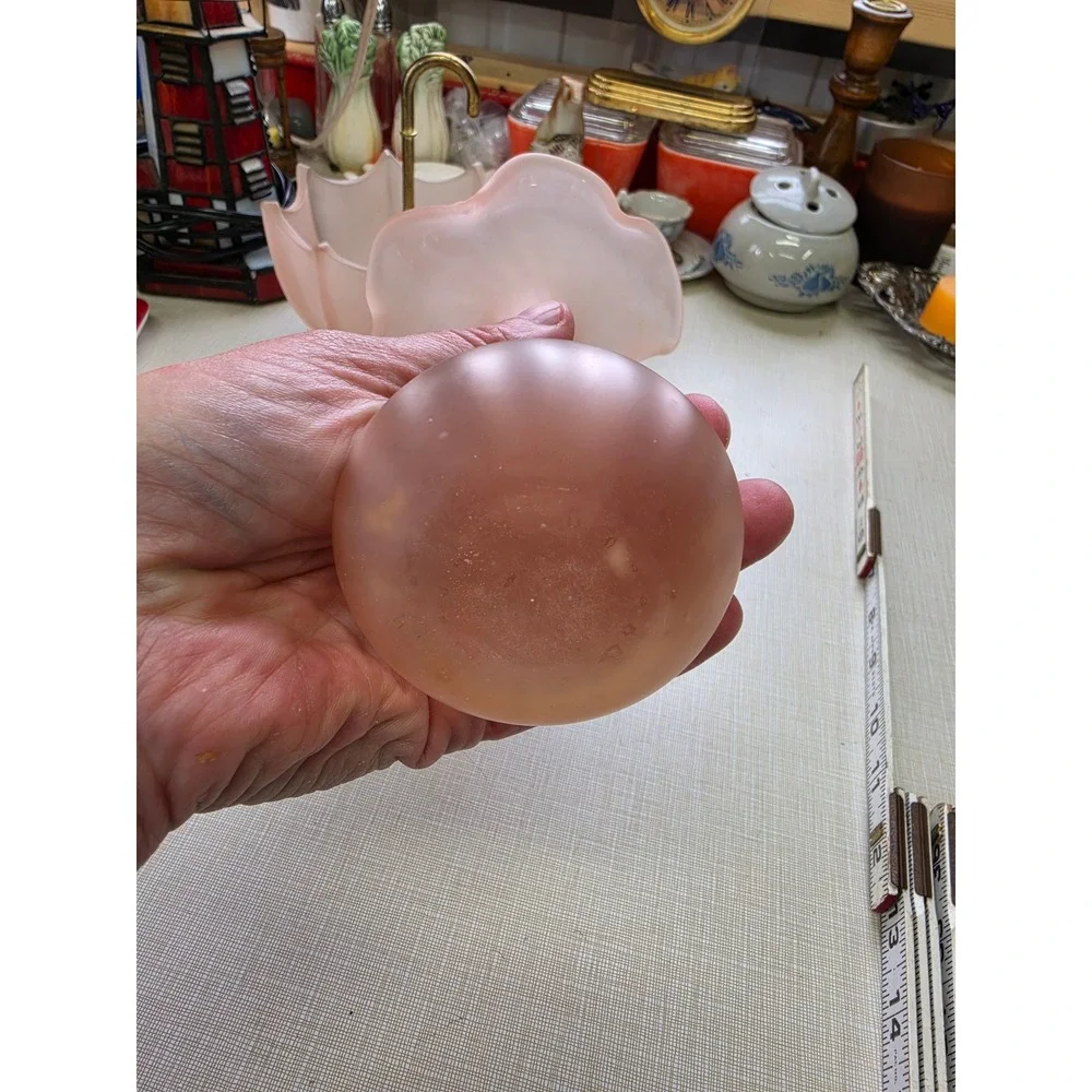 Vintage Pink Frosted Satin Glass Jack in the Pulpit Vase Ruffled Rim 7.25in